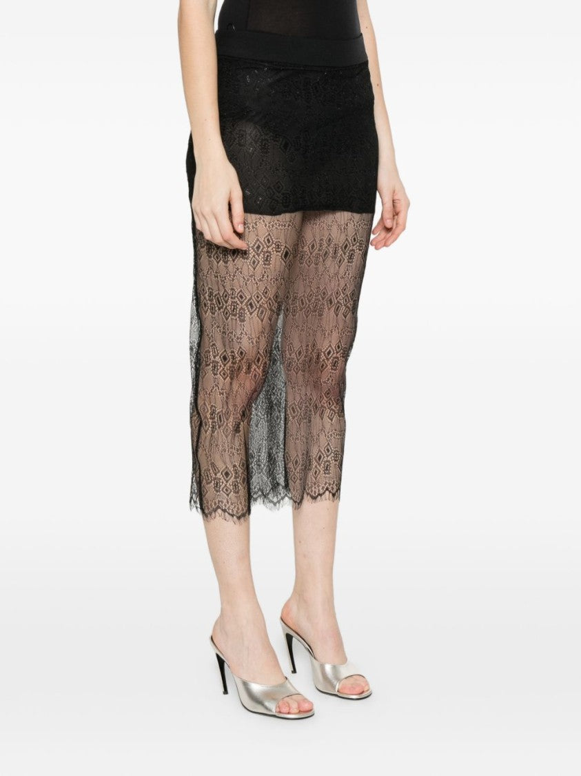 The Frankie Shop Black Satin Lace Midi Skirt