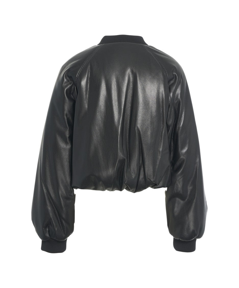 Pinko Oversized Black Bomber Jacket In Faux Leather