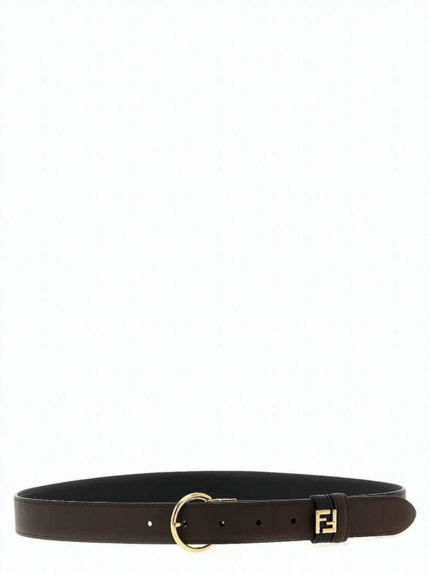 Fendi Reversible Narrow Leather Belt With Polished Gold-Tone Buckle
