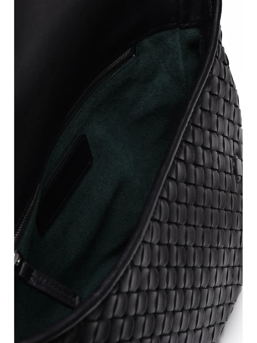 Bottega Veneta Black Intrecciato Leather Woven Crossbody Bag