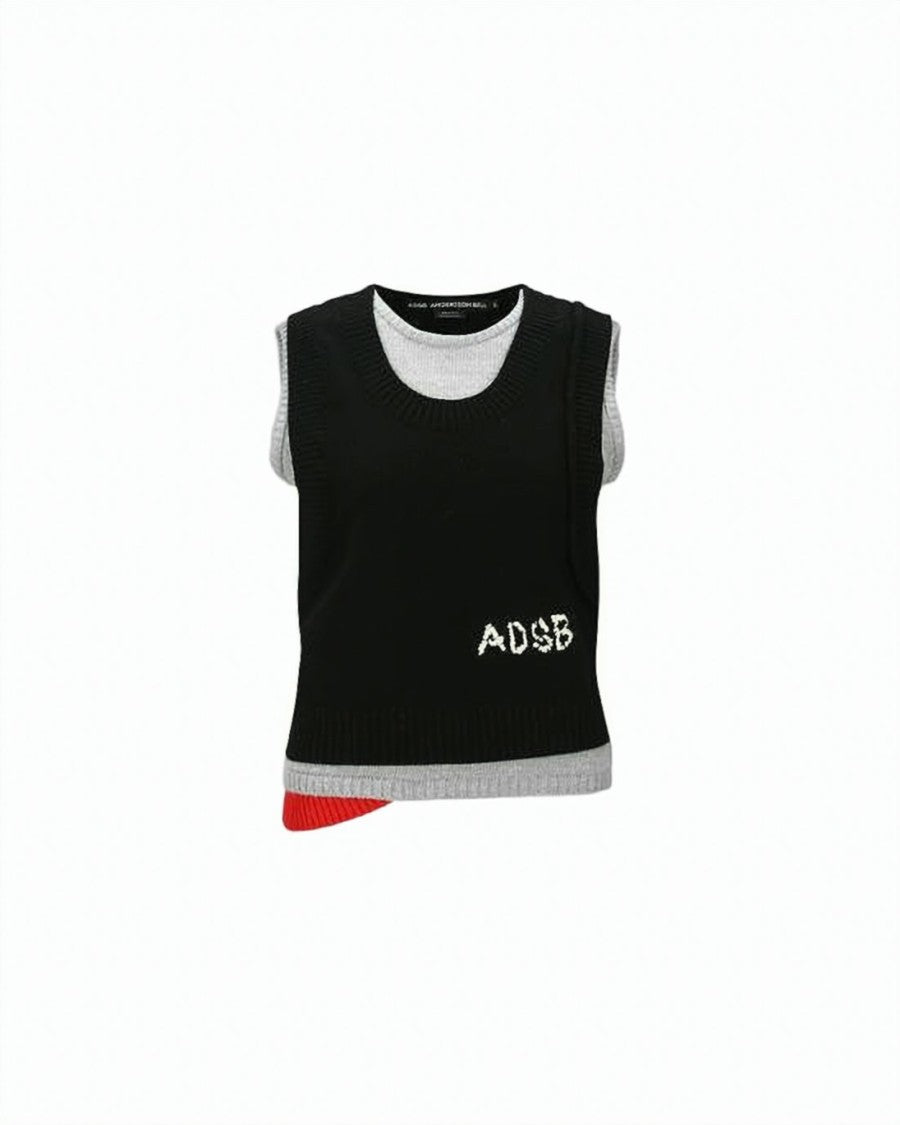 Andersson Bell Layered Knit Vest With Asymmetrical Hem And Embroidered Logo
