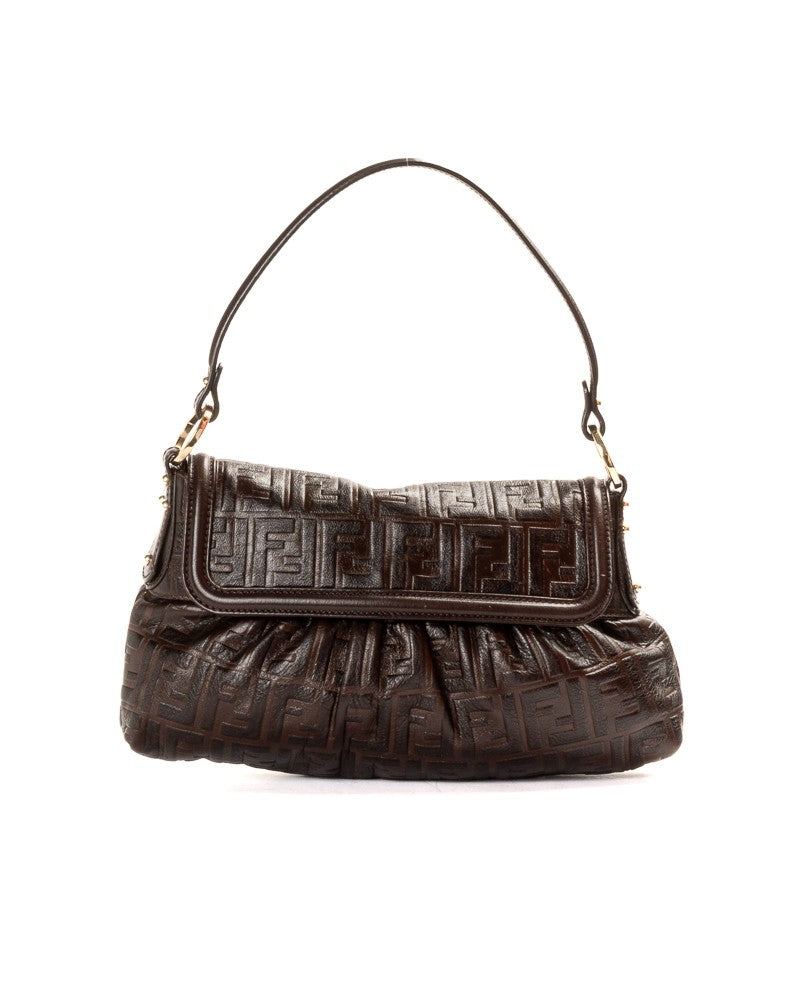 Fendi Chef Medium Ff Logomania Leather Shoulder Bag - Brown