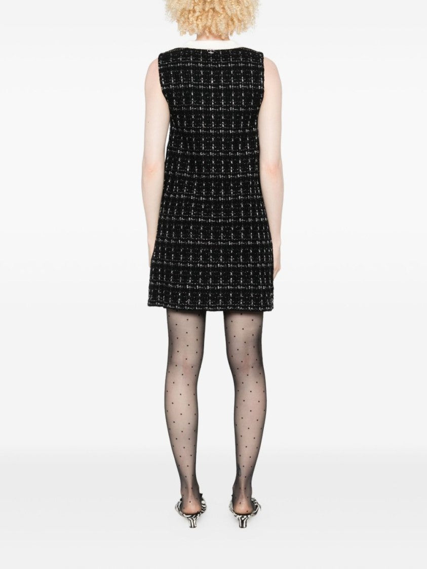Liu Jo Checkered Tweed Mini Dress With Contrasting Neckline