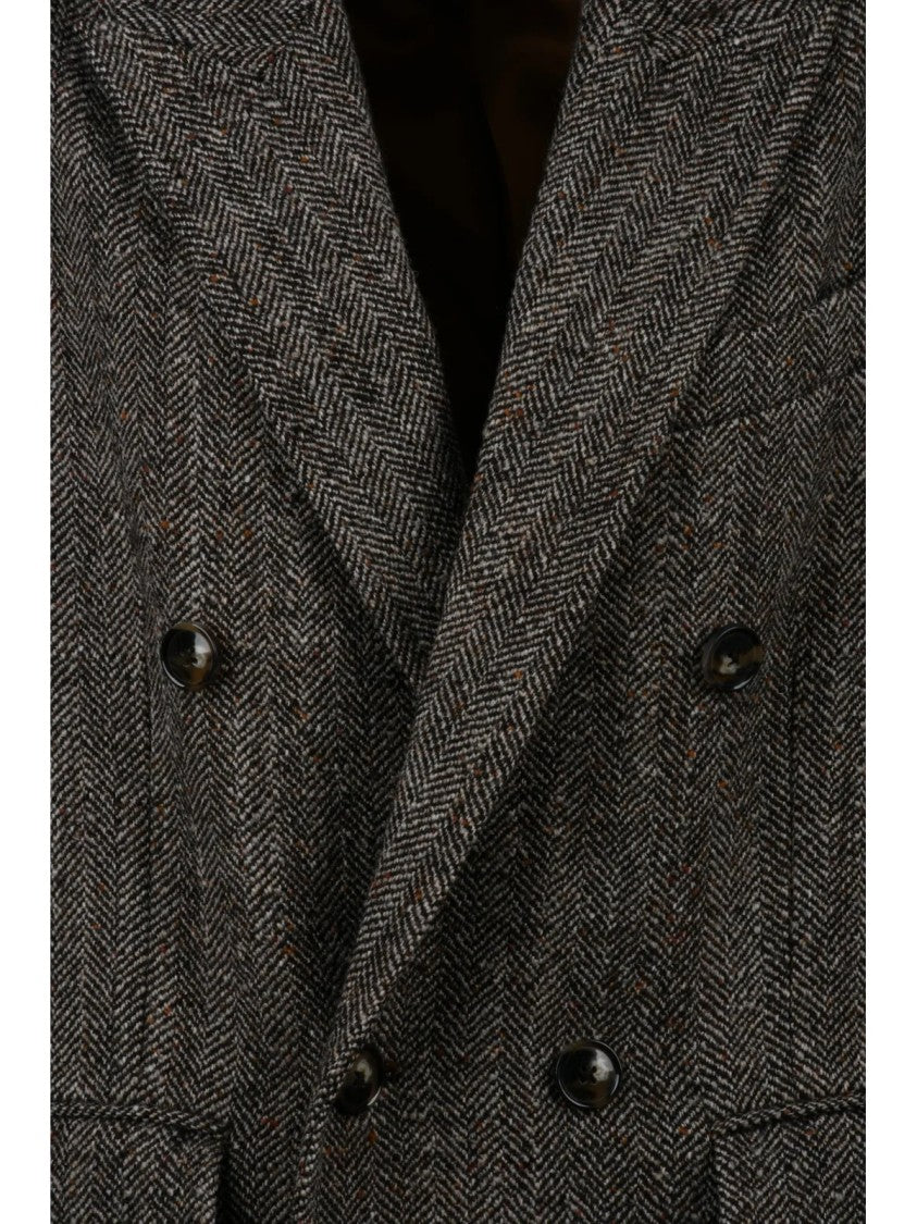 Circolo 1901 Brown Virgin Wool-Blend Herringbone Coat