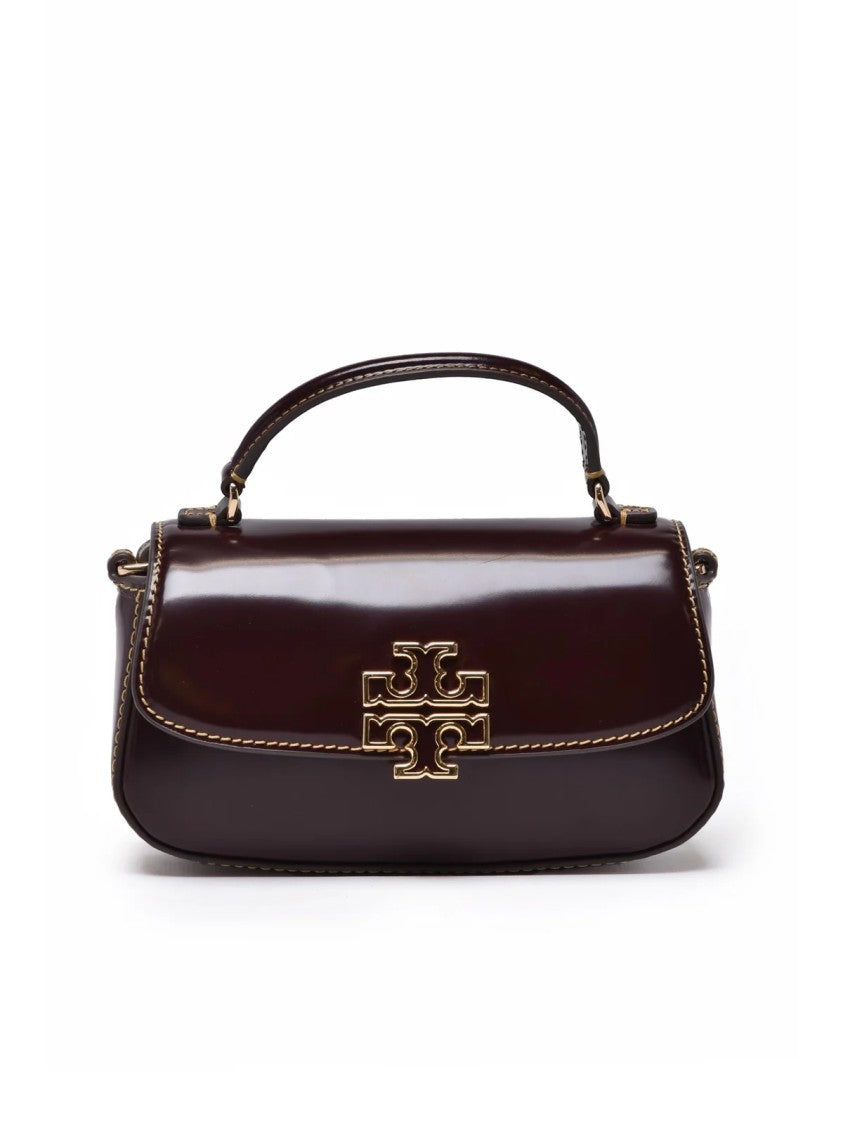 Tory Burch Britten Smooth Mini Top Handle Bag With Glossy Finish And Metallic Emblem