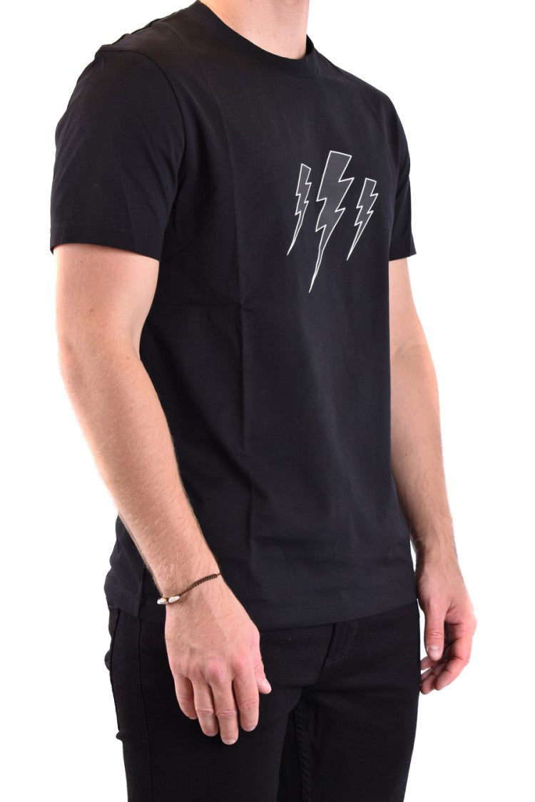 Neil Barrett Sleek Cotton T-Shirt With Bold Lightning Graphic Design