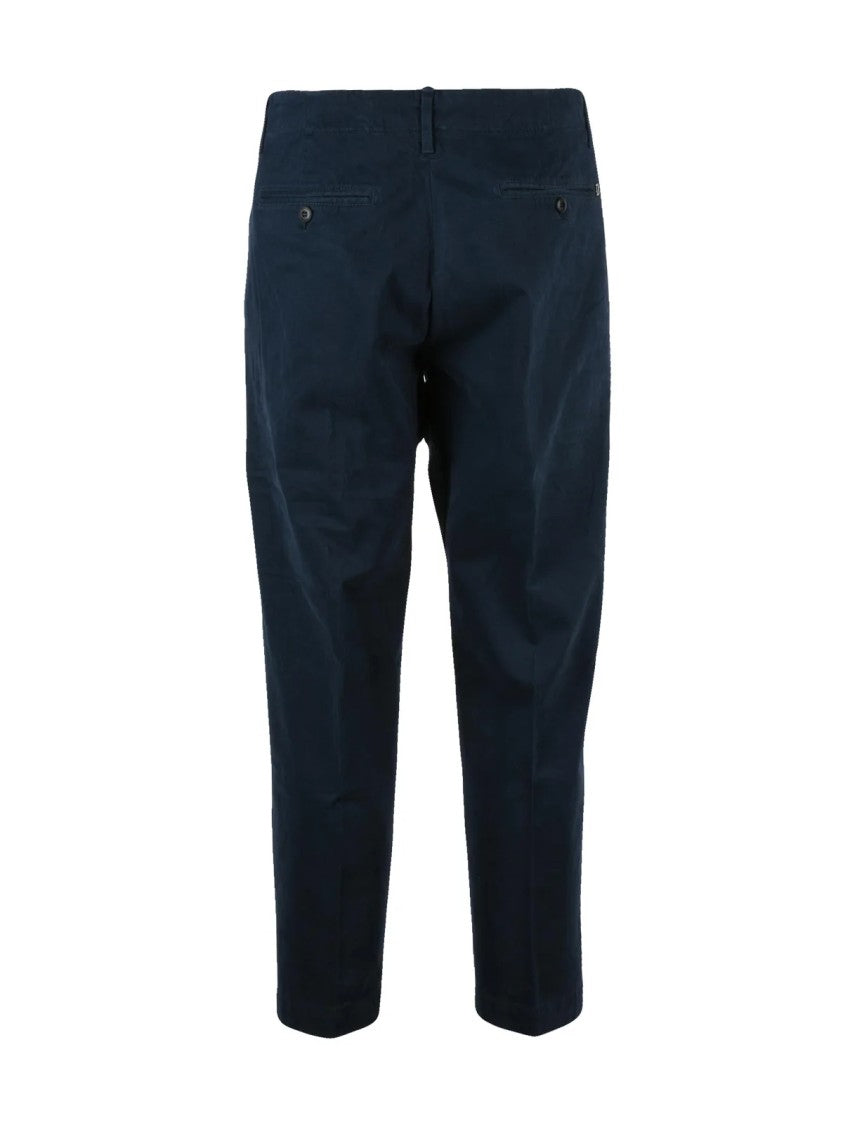 Dondup Blue Ben Pleated Tailored Stretch Cotton Trousers