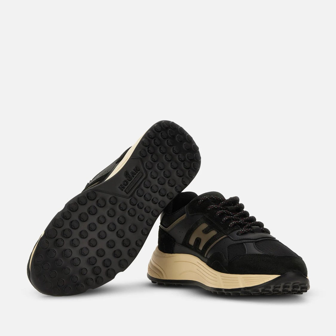 Hogan Black Suede Mesh Chunky Sole Sneakers