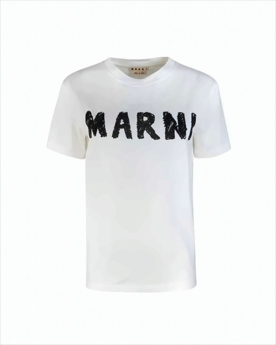 Marni Classic Short-Sleeve Cotton T-Shirt With Textured Black Lettering