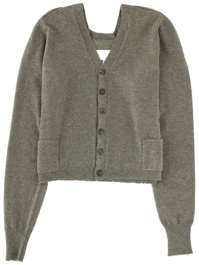 Maison Margiela Rich Green V-Neck Wool Cropped Cardigan