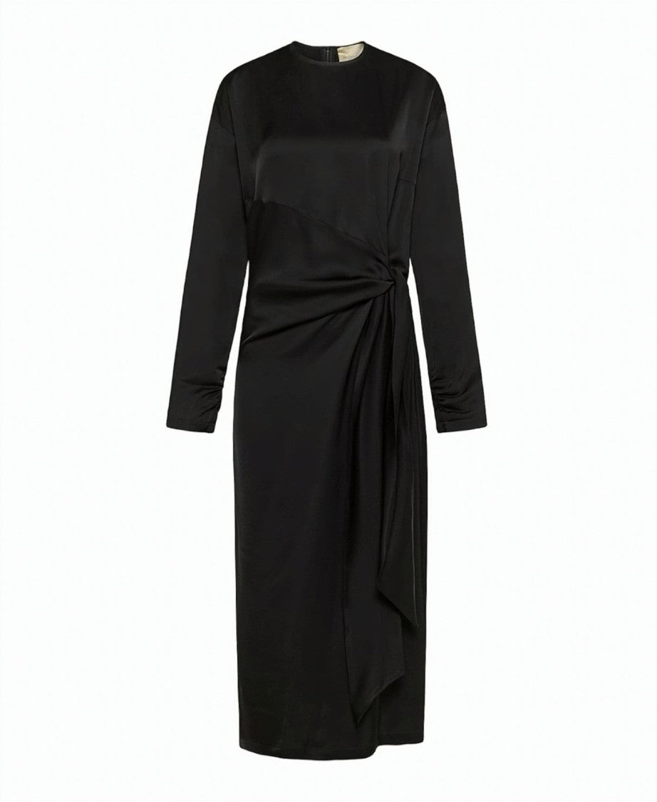 Momonì Draped Viscose Satin Glove-Sleeve Midi Dress