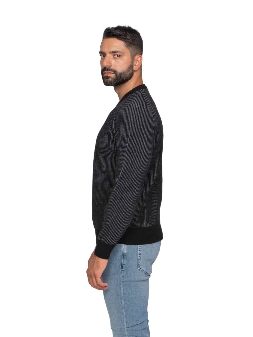 Ballantyne Tailored Ribbed Long-Sleeve Sweater With Striped Texture