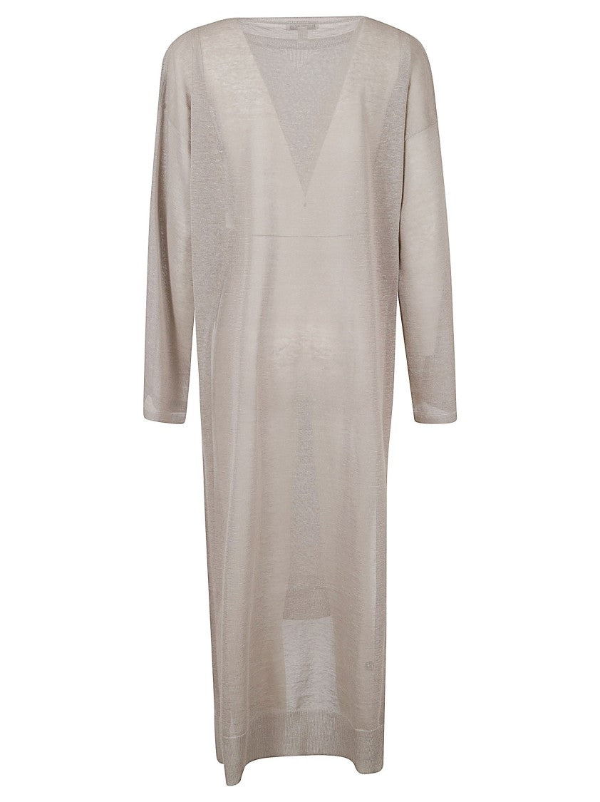 Alaïa Sheer Silk And Linen Caftan Dress With Long Sleeves