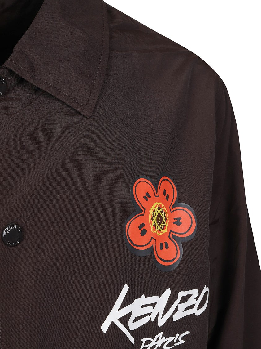 Kenzo Shirt Jacket With Floral Embroidery And Signature Detail
