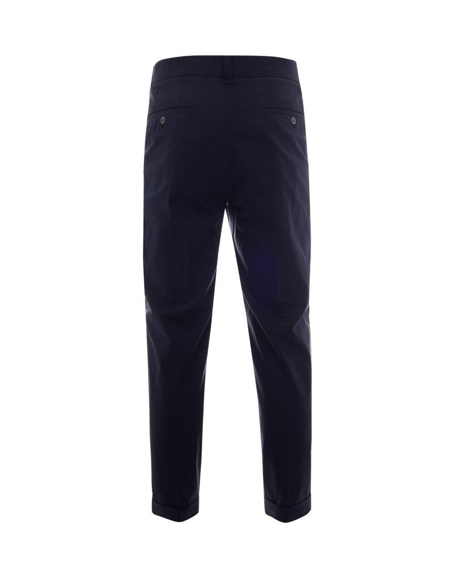 Paolo Pecora Navy Blue Chino Pants With Cuffed Hems And Structured Fabric
