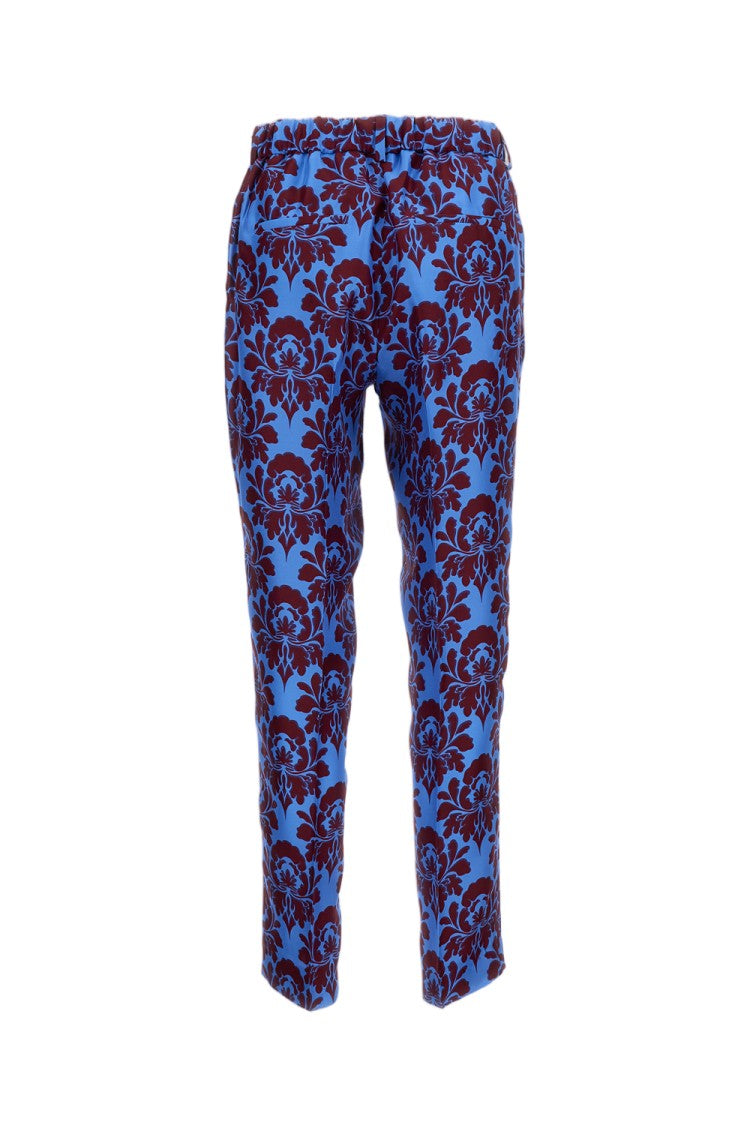Alberto Biani Light Blue Damask Silk Straight-Leg Pants