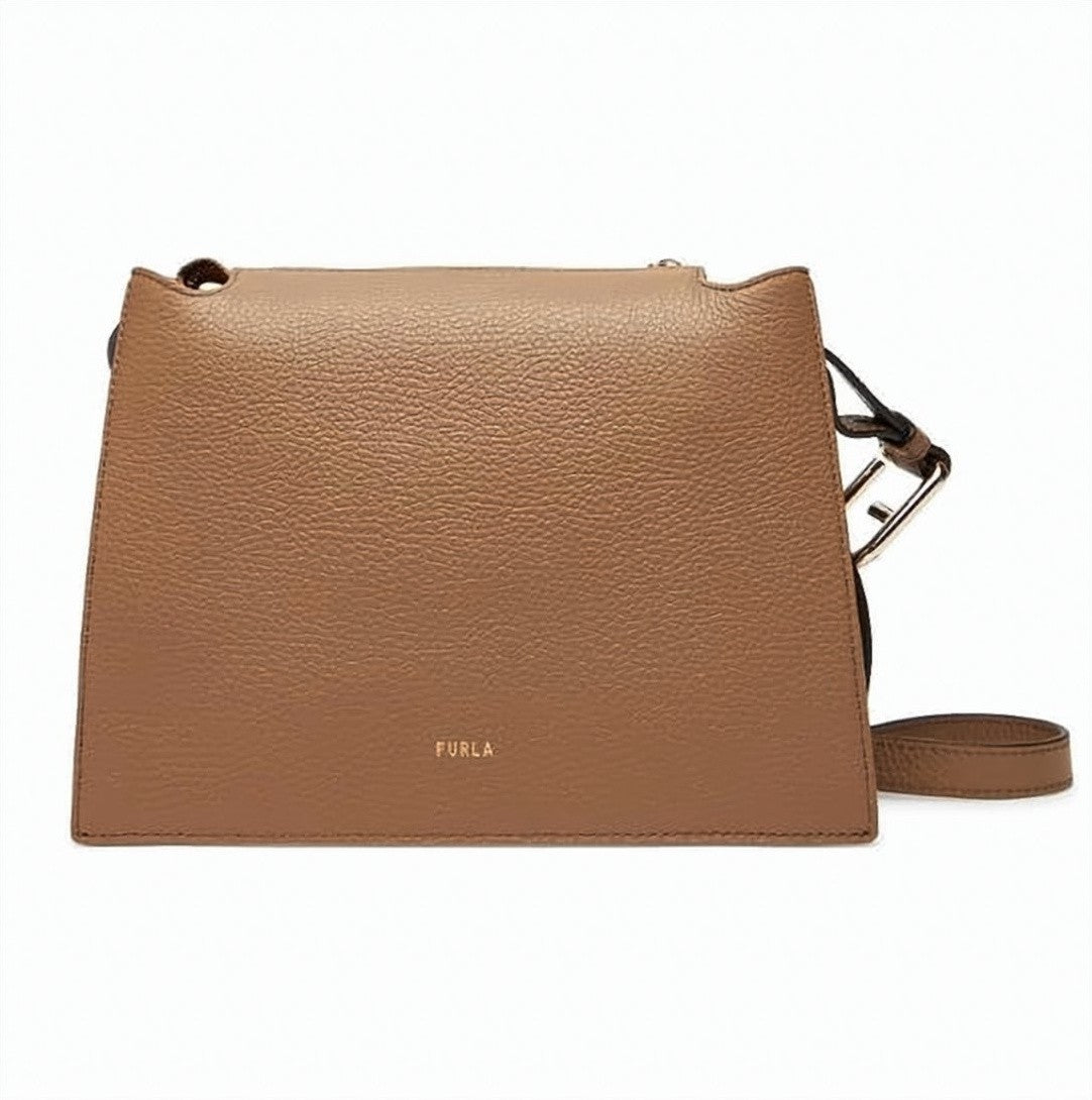 Furla Structured Rectangular Brown Bag With Adjustable Handle