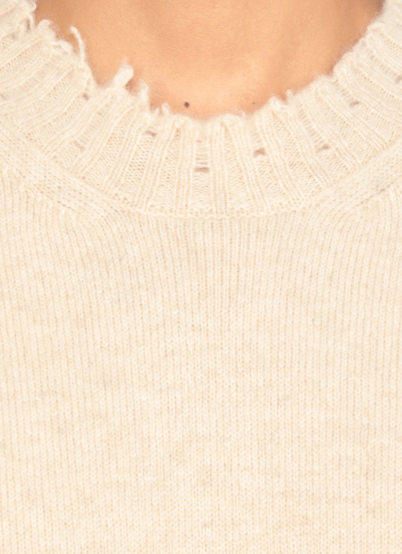 Uma Wang Beige Cashmere Sweater With Ribbed Detailing