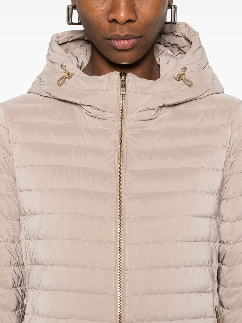 Moorer Brown Quilted Hooded Jacket With Cropped Fit