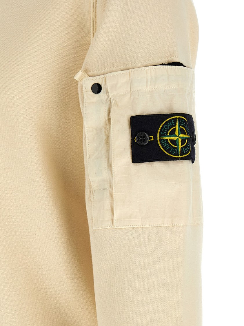 Stone Island Garment Dyed Ripstop Cotton Sweatshirt With Logo Pocket