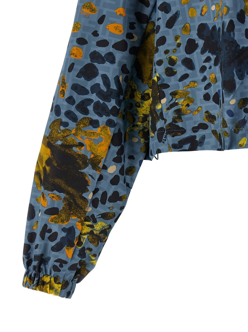 Fendi Reversible Nylon Windbreaker With 'Falena' Print And Adjustable Hood