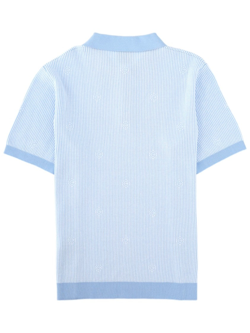 Casablanca Striped Knit Embroidered Cotton Polo Shirt