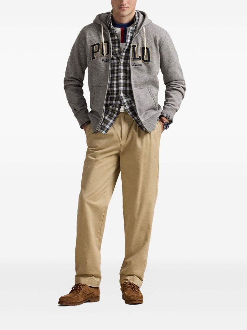 Polo Ralph Lauren Grey Zip-Up Hoodie With Embroidered Detailing