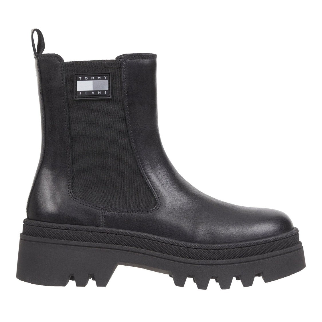 Tommy Jeans Black Smooth Leather Chunky Sole Chelsea Boots