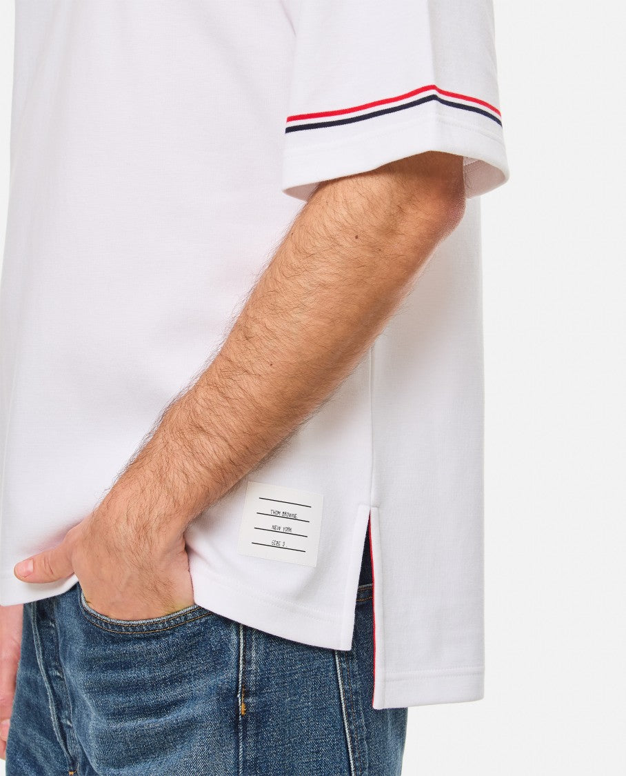 Thom Browne Wide Cotton Crew-Neck T-Shirt With Contrasting Stripes