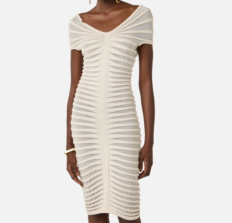 Elisabetta Franchi Cotton Viscose Embossed Midi Dress