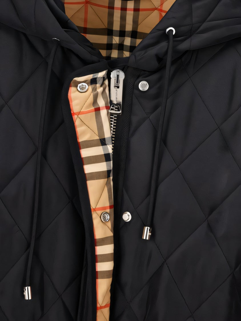 Burberry Diamond Quilted Black Padded Coat With Hood