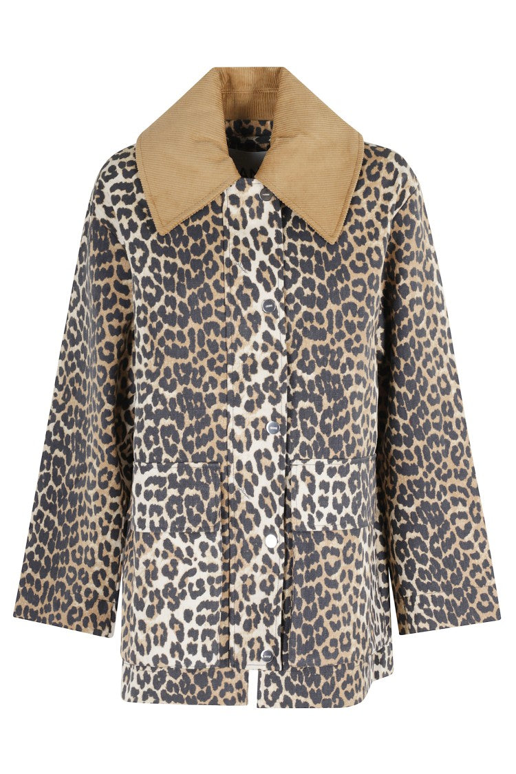 Ganni Leopard Print - Camel Printed Midi Jacket