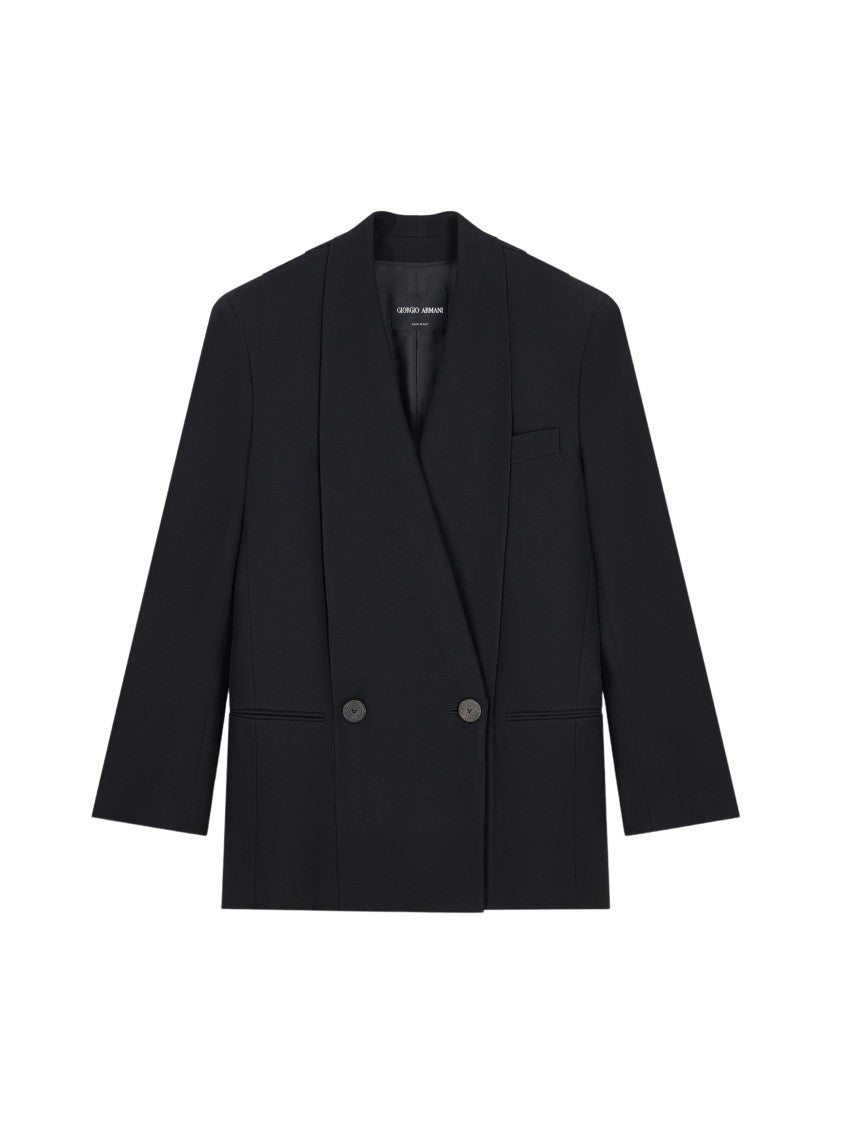 Giorgio Armani Black Crepe Silk Cady Double-Breasted Blazer