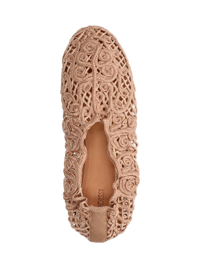Odissi Neutral Pointed Toe Woven Lattice Flats