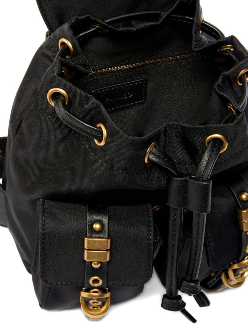 Pinko Black Leather Love Birds Top Handle Bag