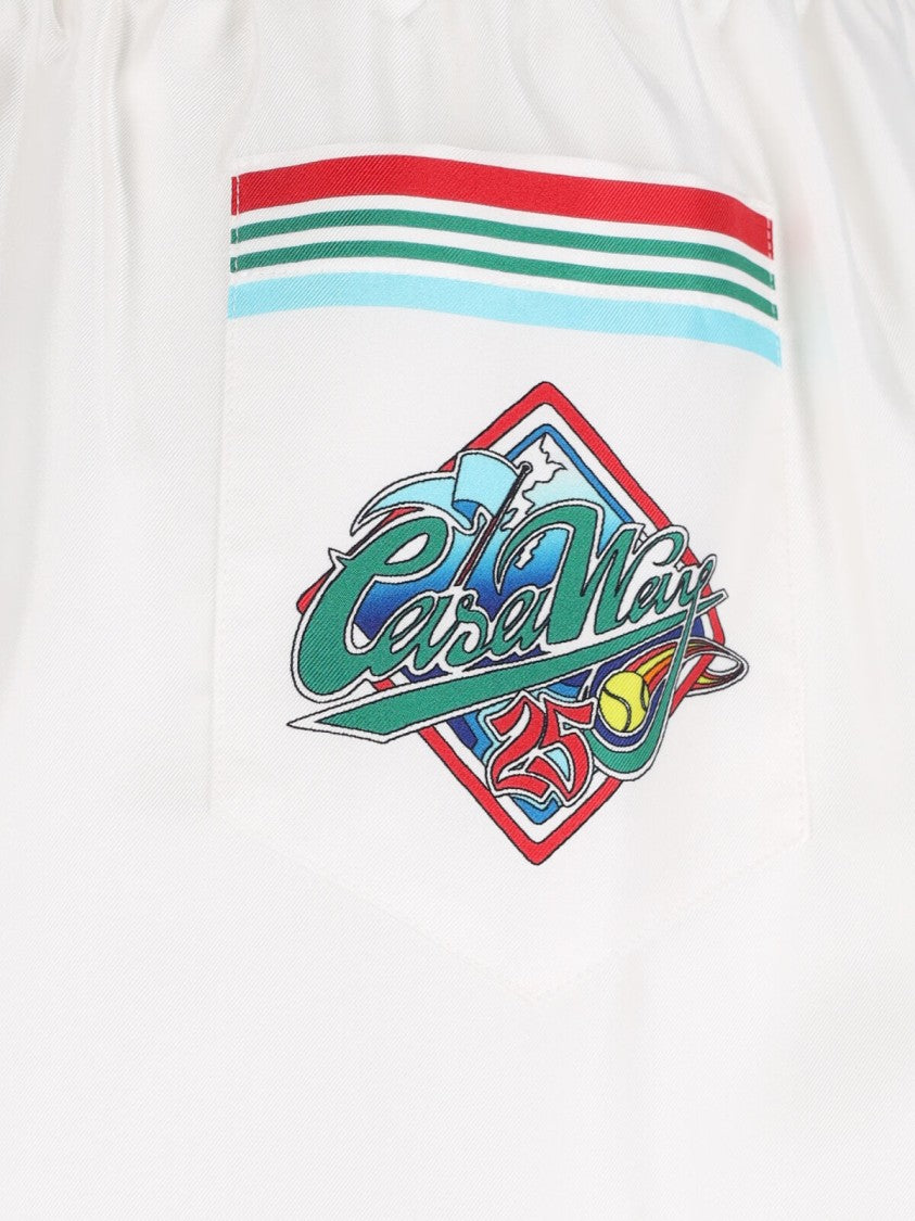 Casablanca Silk Shorts With Multi-Color Logo Print