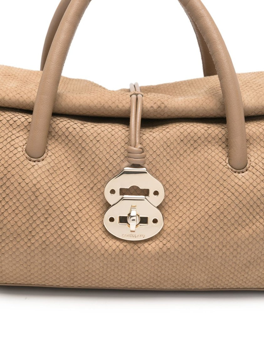 Zanellato Textured Beige Handbag With Turn-Lock Closure