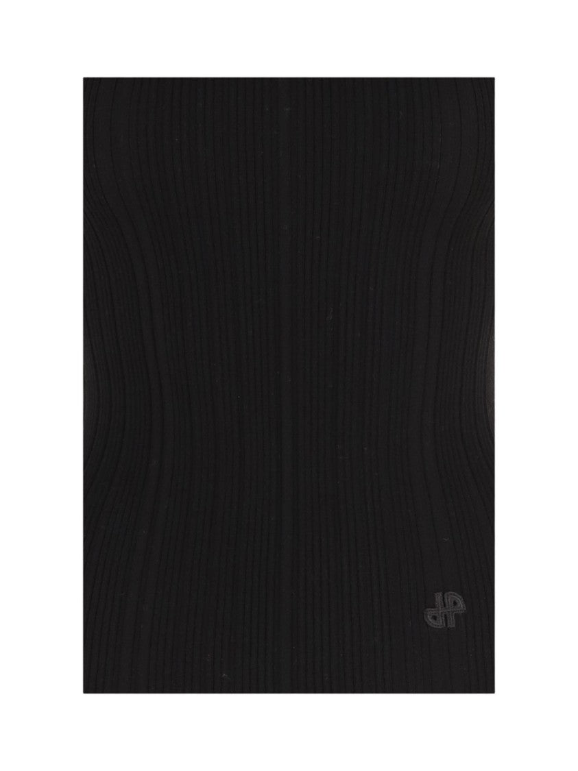 Patou Black Merino Wool Ruffled High-Neck Sweater