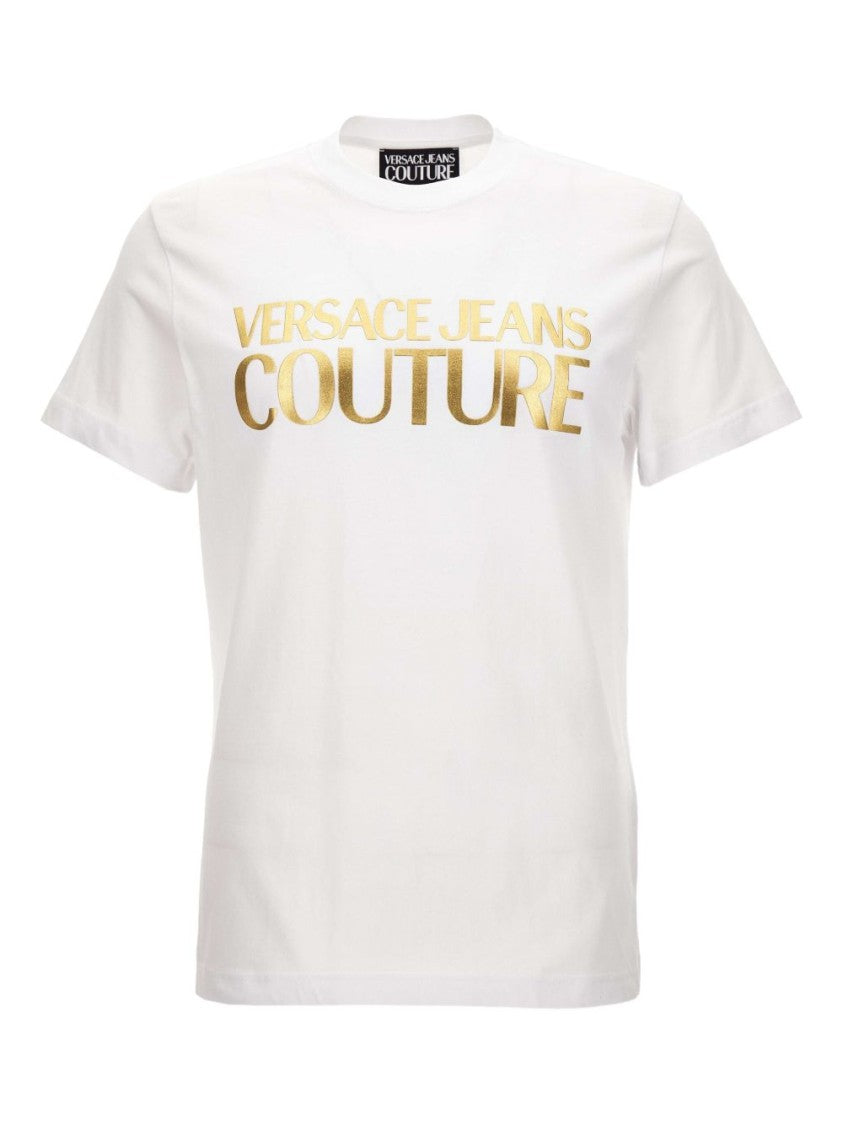 Versace Jeans Couture White Cotton T-Shirt With Gold Lettering