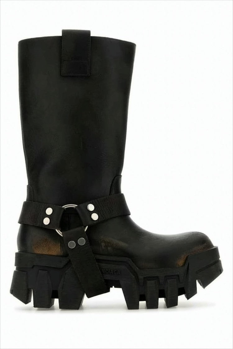 Balenciaga Chunky Mid-Calf Boots With Rugged Sole And Harness Strap