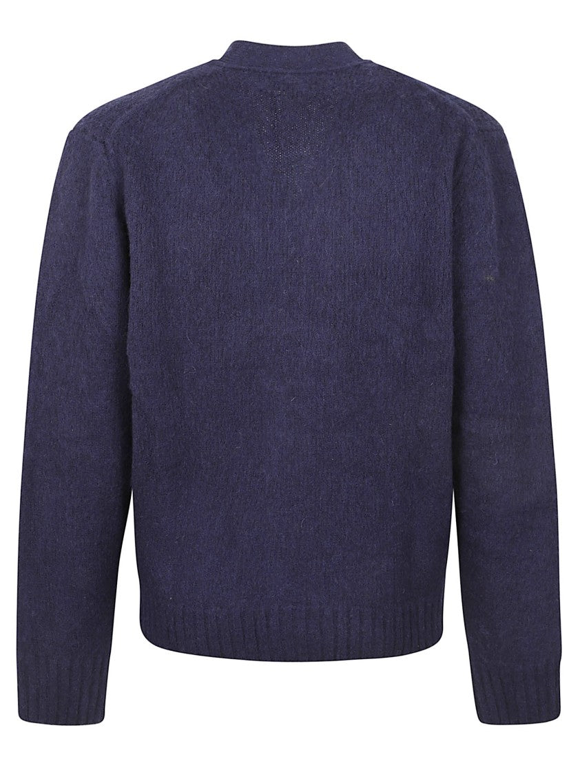 Aspesi Navy Wool Cardigan With Button Fastening And Ribbed Accents
