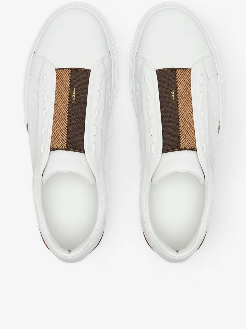Fendi Low-Top White Leather Sneakers With Distinctive Brown Accents