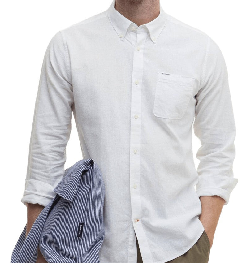 Barbour Tailored White Linen-Cotton Shirt With Button-Down Collar