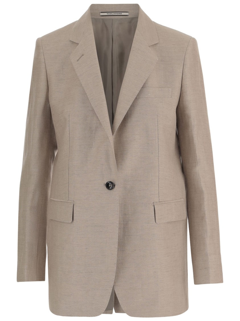 Tagliatore Linen And Cotton Blend Jacket With Lapel Collar