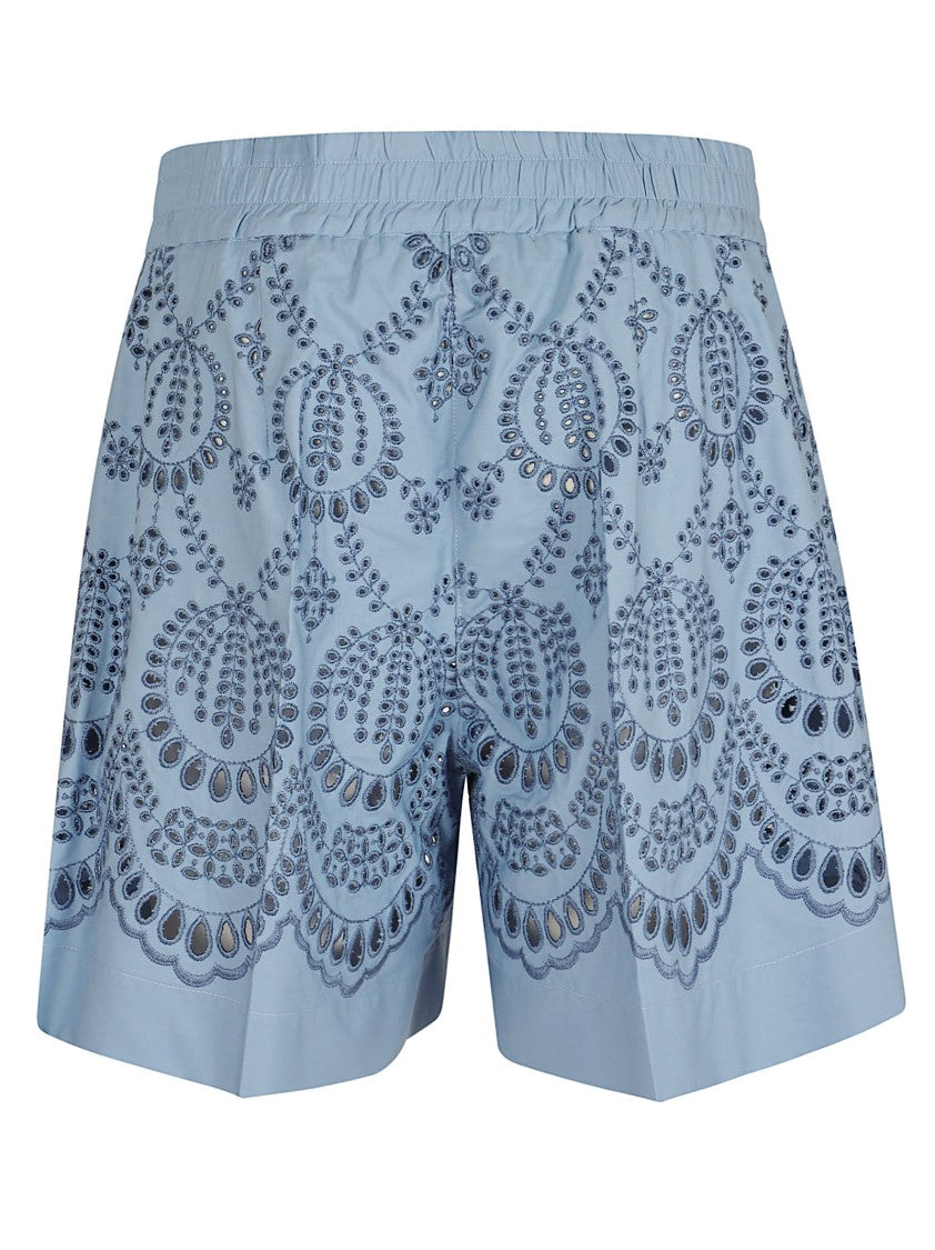 Parosh Embroidered Light Blue Shorts With Adjustable Drawstring Waist