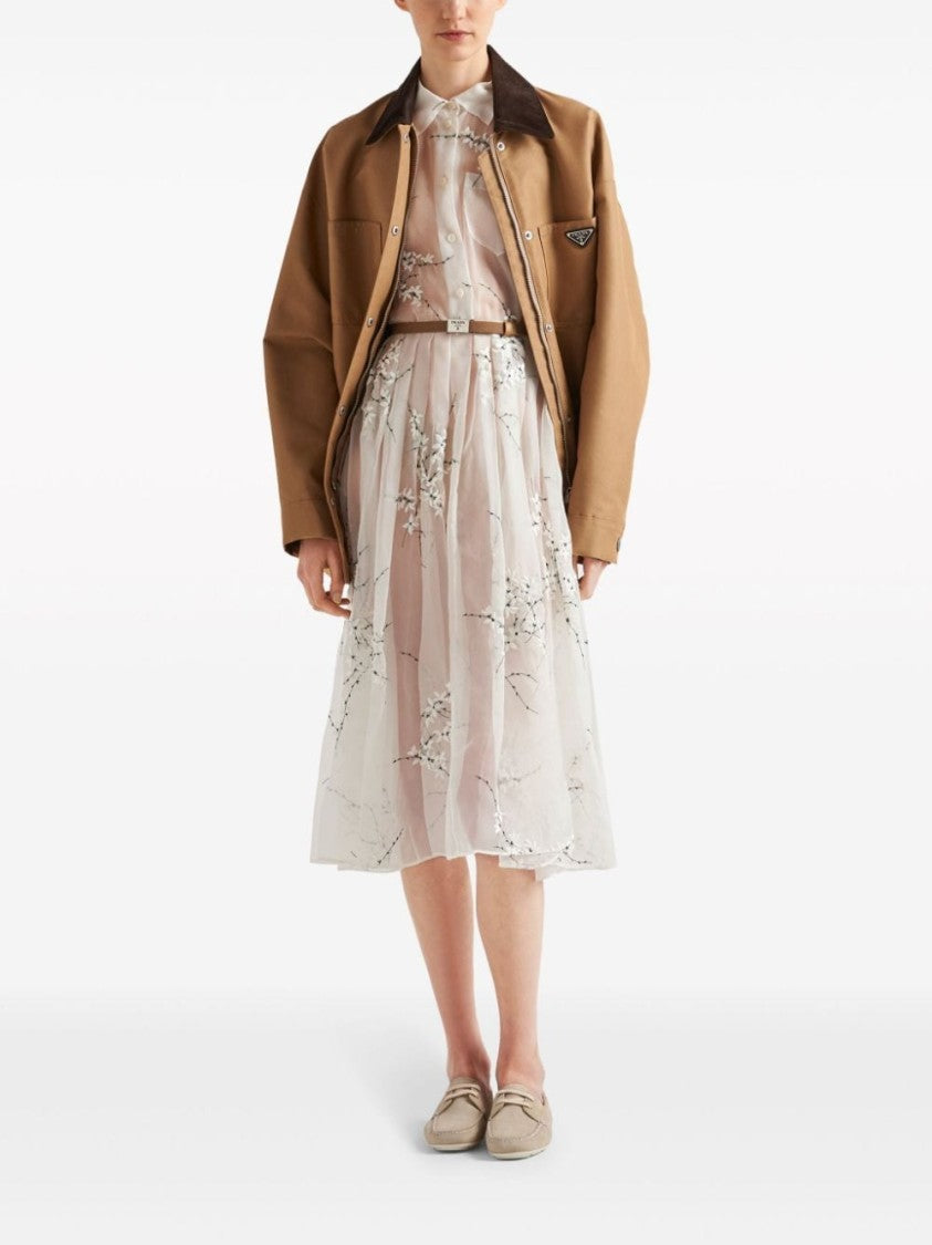 Prada Floral-Embroidered Silk Midi Dress