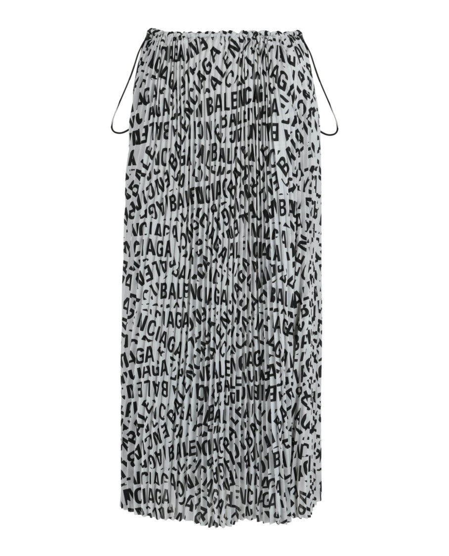 Balenciaga Accordion Pleated A-Line Midi Skirt With Adjustable Drawstring And Logo Print
