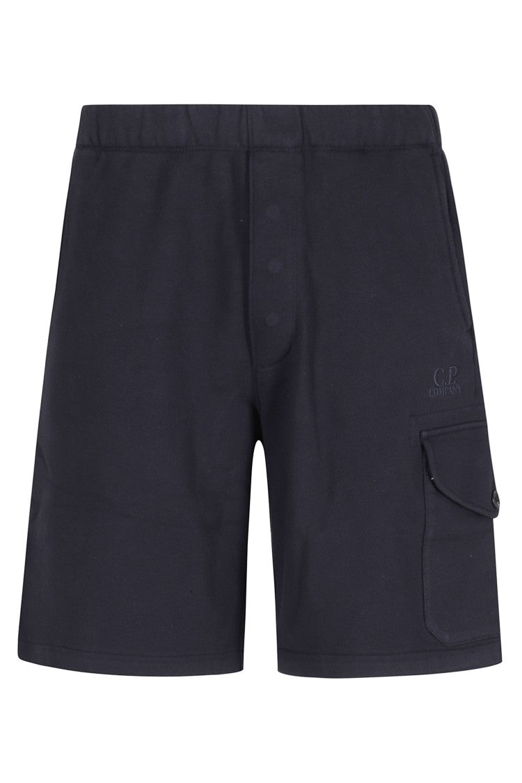 C.P. Company Blue Diagonal Raised Fleece Cargo Drawstring Cotton Shorts