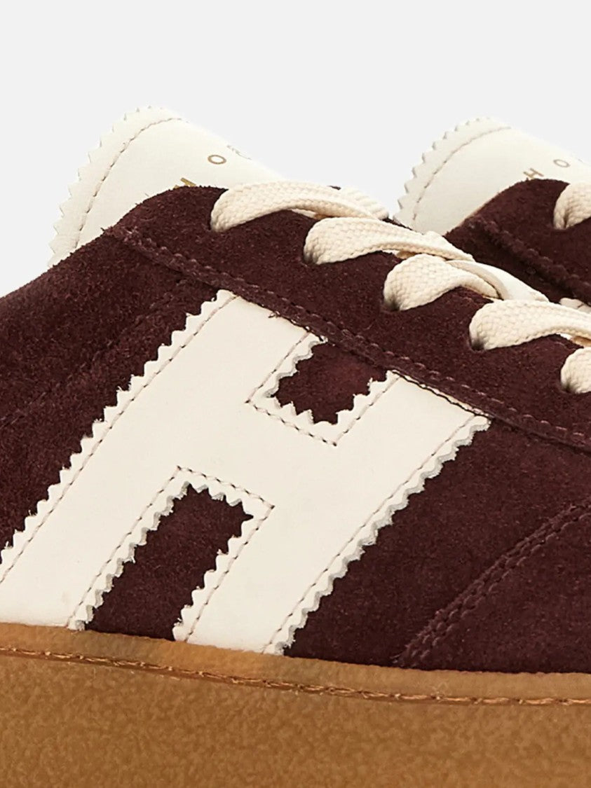 Hogan Burgundy Suede Sneakers With White Leather Accents And Gum Rubber Sole