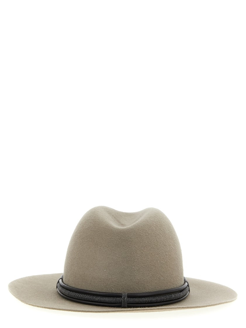 Brunello Cucinelli Fedora Hat With Tubular Leather Band And Monile Detail